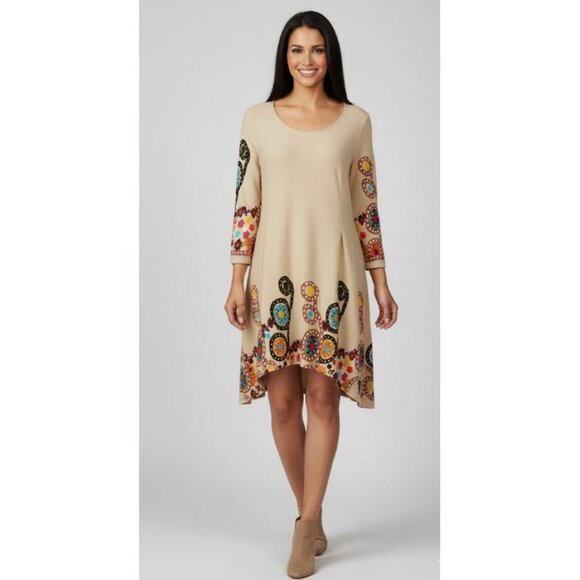 Ice Silk Vintage Dress Boho Long Sleeve Lined Floral Print Womens Size 2XL - Picture 1 of 7